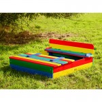 Spatiu de joaca cu nisip cu Bancute colorate - Lada cu nisip din lemn pentru gradina Axi